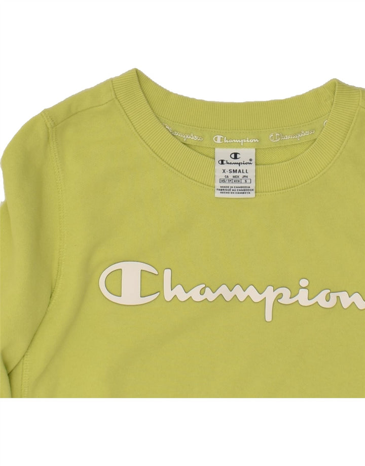 CHAMPION Womens Oversized Graphic Sweatshirt Jumper UK 6 XS Green Cotton | Vintage Champion | Thrift | Second-Hand Champion | Used Clothing | Messina Hembry 