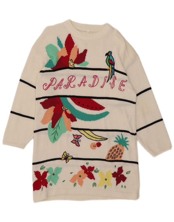 Paradise Womens Graphic Oversized Jumper Dress UK 10 Small White Striped