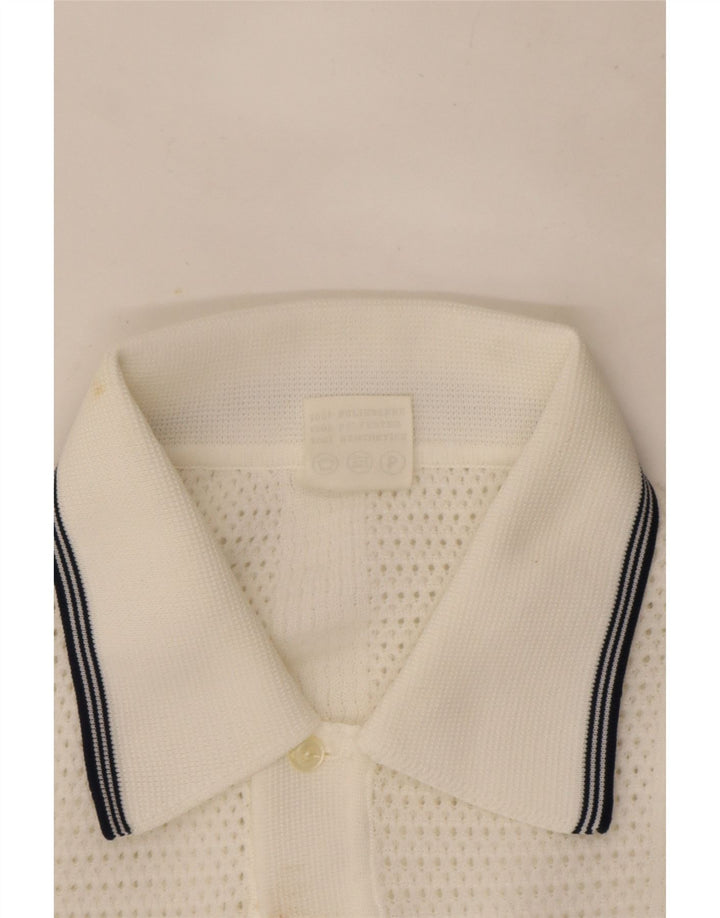 Trevira Mens Short Sleeve Polo Neck Jumper Sweater Large White Polyester