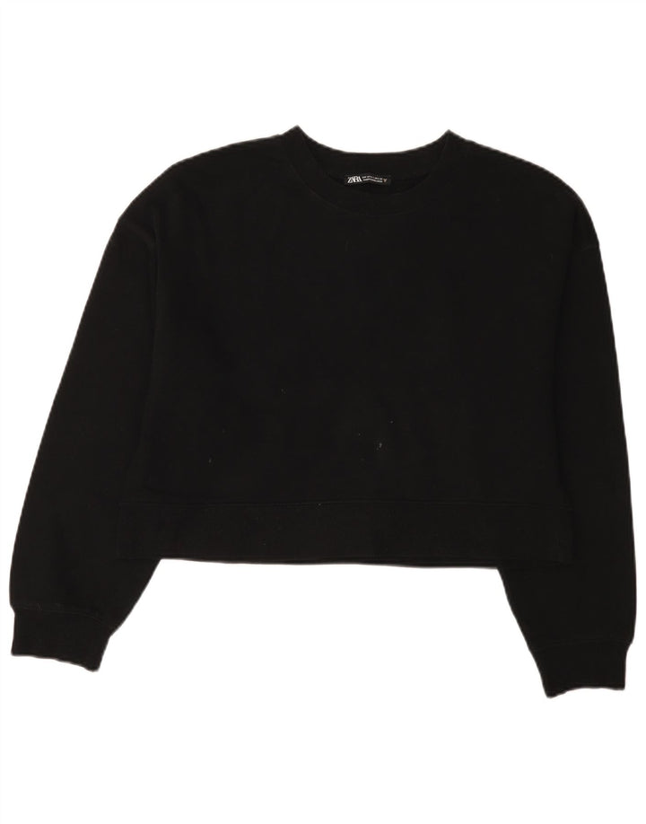 Zara Womens Crop Oversized Sweatshirt Jumper UK 10 Small Black