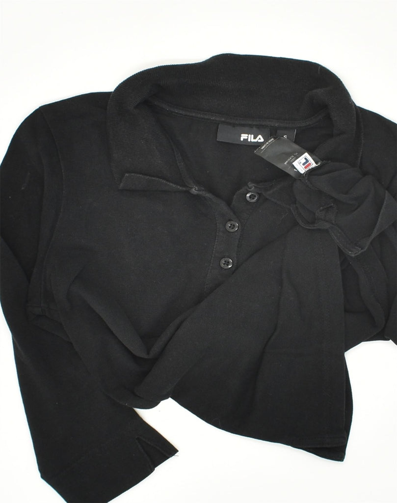 FILA Womens Long Sleeve Polo Shirt UK 8 Small Black Cotton | Vintage Fila | Thrift | Second-Hand Fila | Used Clothing | Messina Hembry 