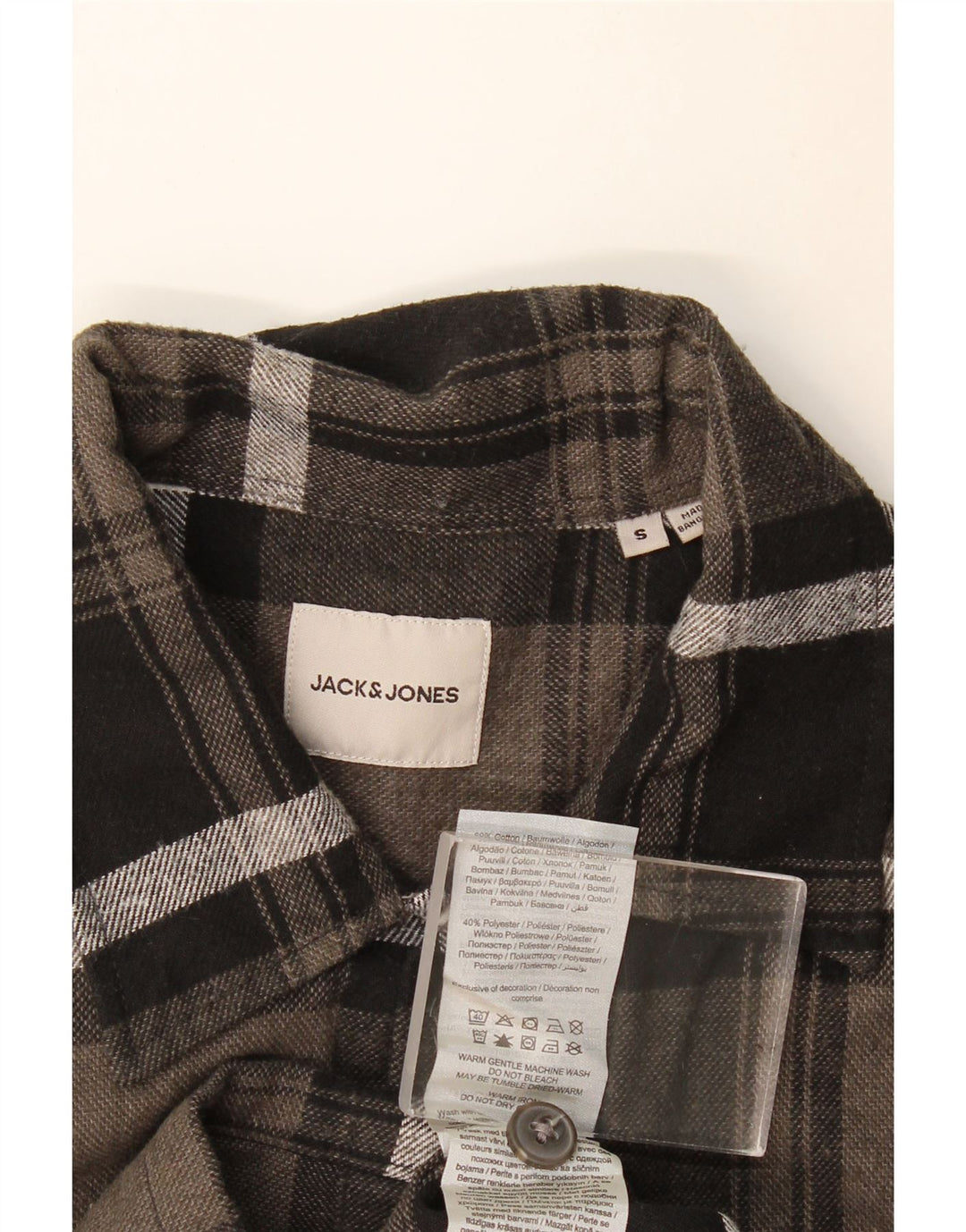 Jack & Jones Mens Flannel Shirt Small Grey Check Cotton
