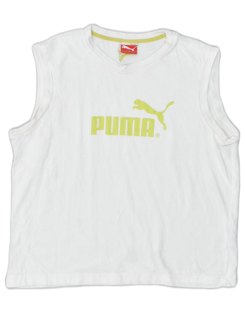 PUMA Womens Graphic Vest Top UK 16 Large Off White Cotton | Vintage | Thrift | Second-Hand | Used Clothing | Messina Hembry 