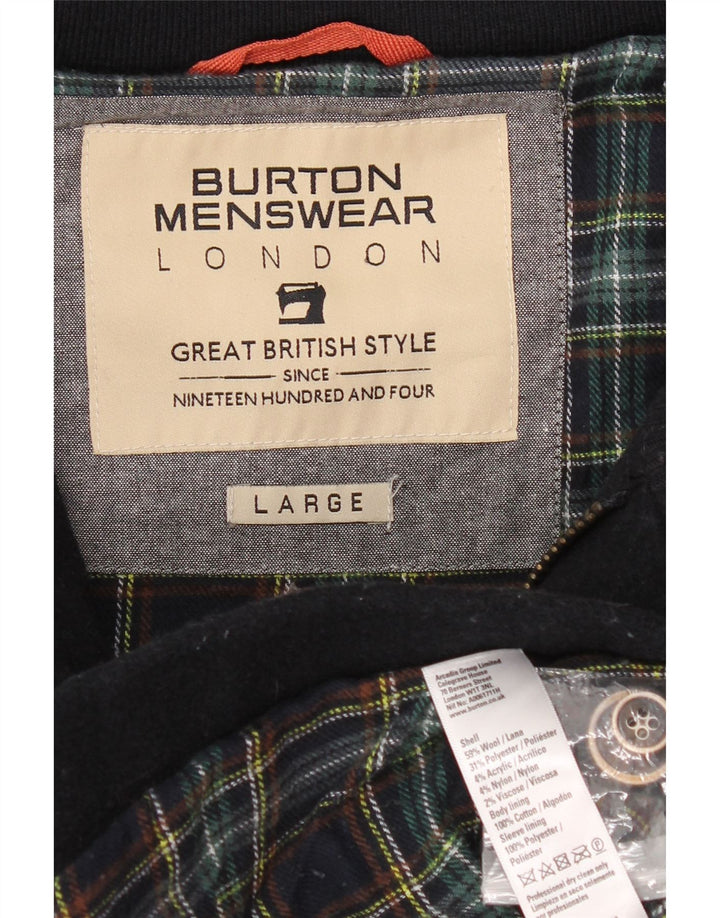 BURTON Mens Hooded Duffle Jacket UK 40 Large Navy Blue Wool