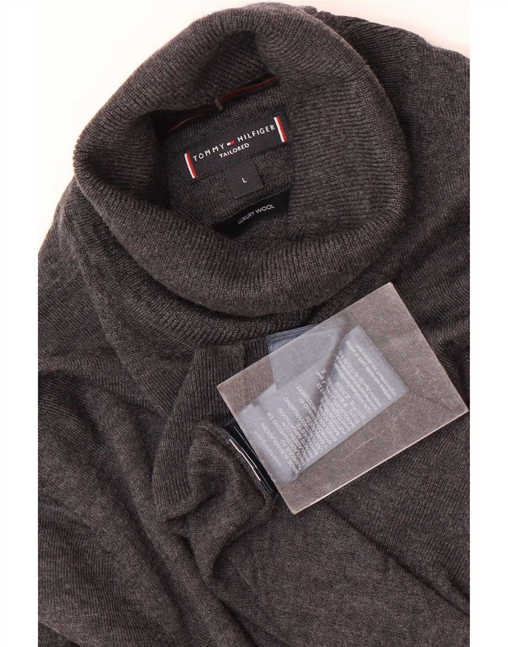 Tommy Hilfiger Mens Roll Neck Jumper Sweater Large Grey Wool