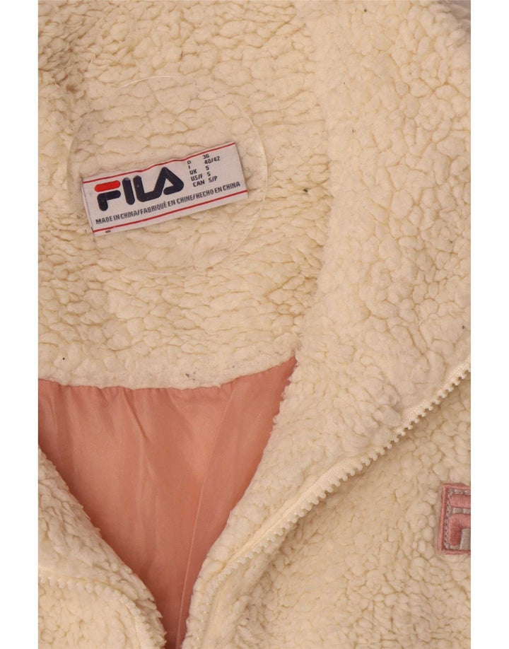 Fila Womens Oversized Fleece Jacket UK 10 Small Off White Colourblock