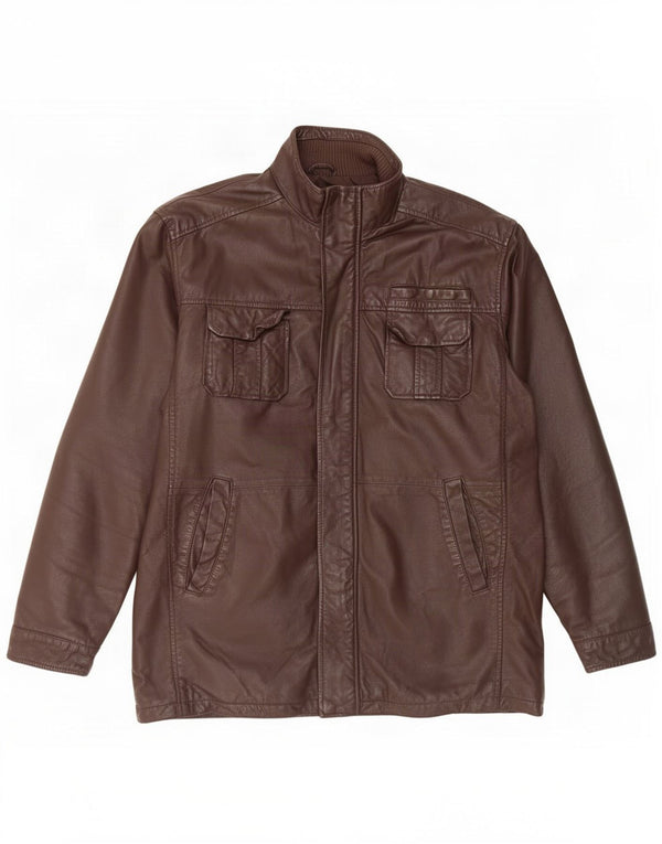 Daniel Hechter Mens Leather Jacket UK 40 Large Brown