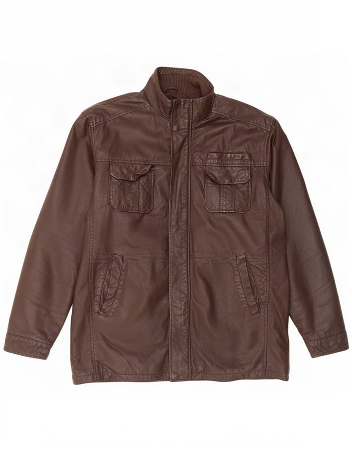 Daniel Hechter Mens Leather Jacket UK 40 Large Brown
