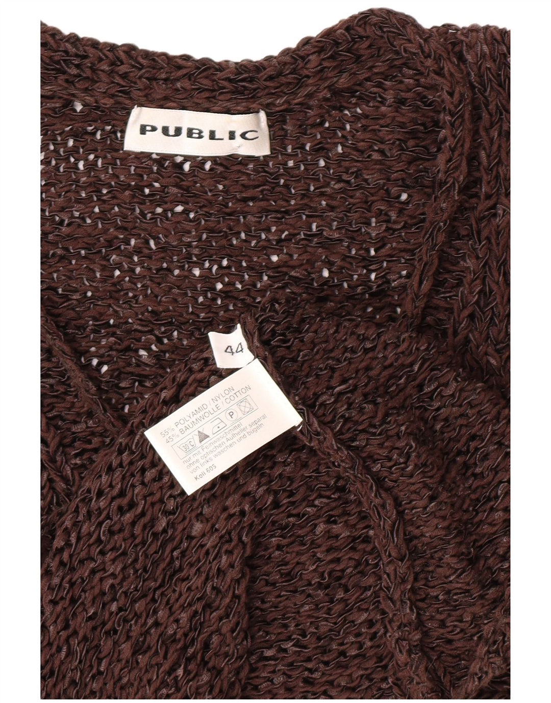 PUBLIC Womens See Through V-Neck Jumper Sweater IT 44 Medium Brown