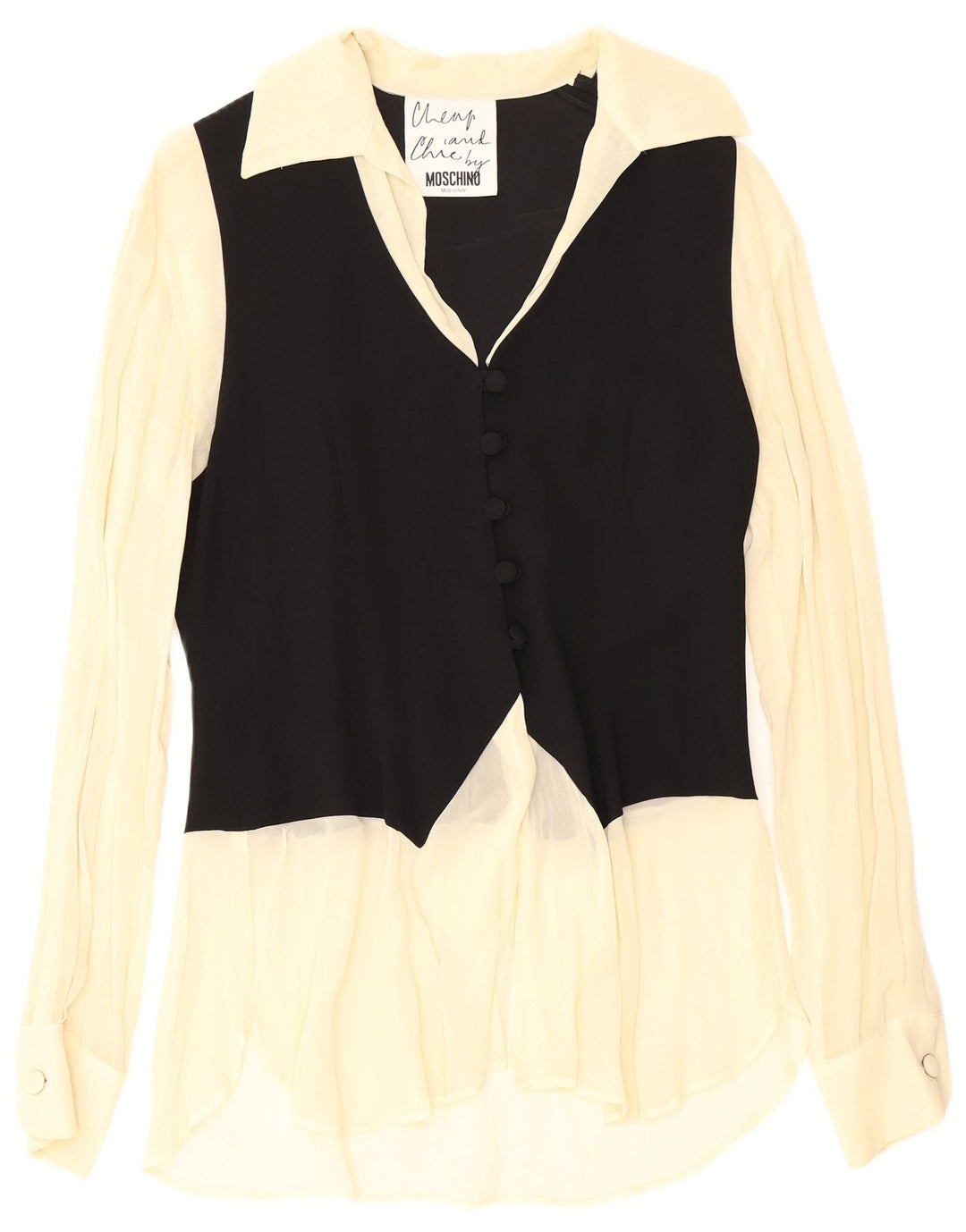 Moschino Womens Shirt Blouse UK 12 Medium Black Colourblock Acetate