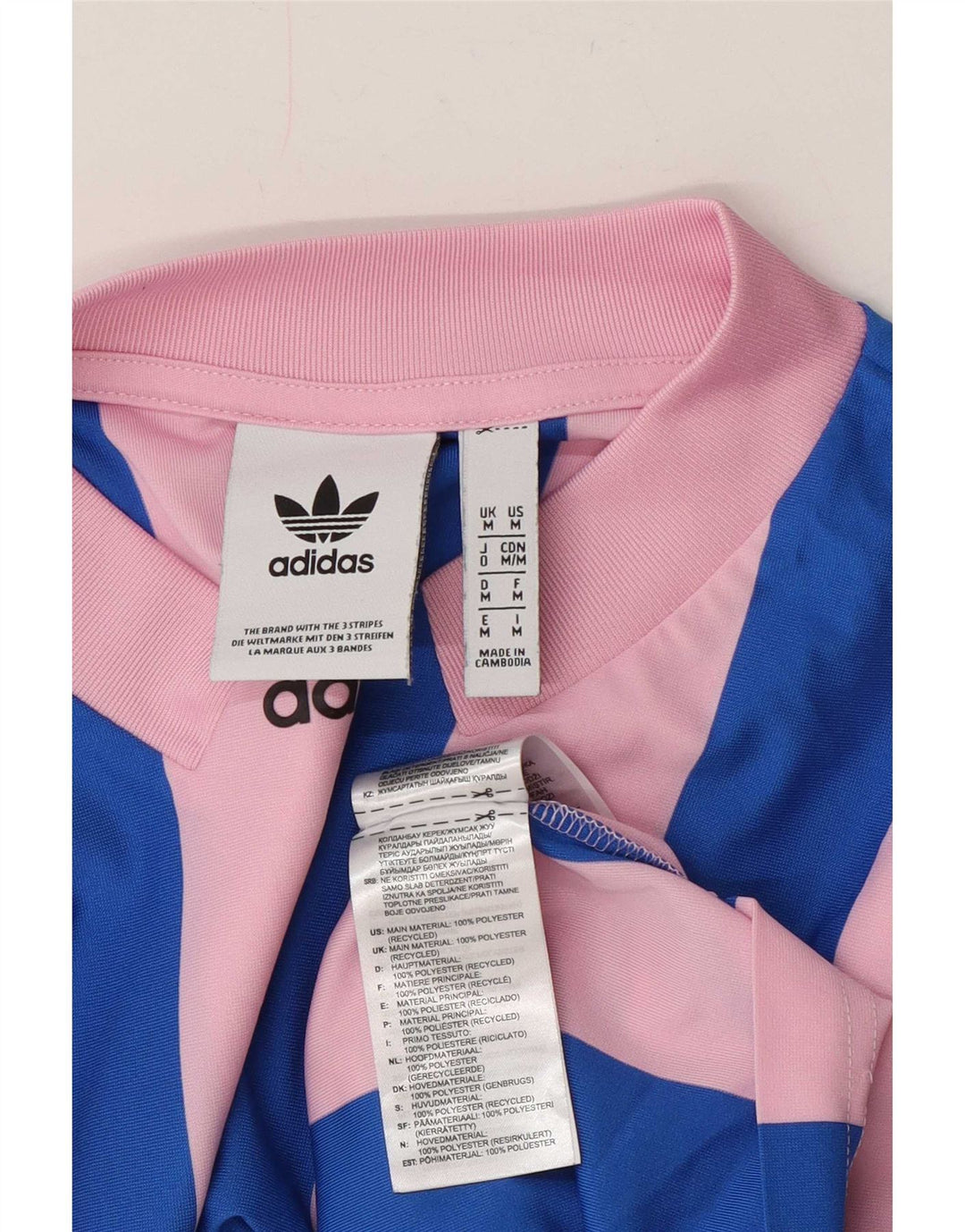 Adidas Mens Graphic T-Shirt Top Medium Pink Striped Polyester