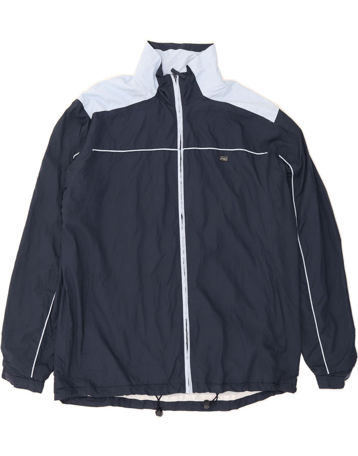 ASICS Mens Rain Jacket UK 44 2XL Navy Blue Colourblock Polyester Vintage Asics and Second-Hand Asics from Messina Hembry 