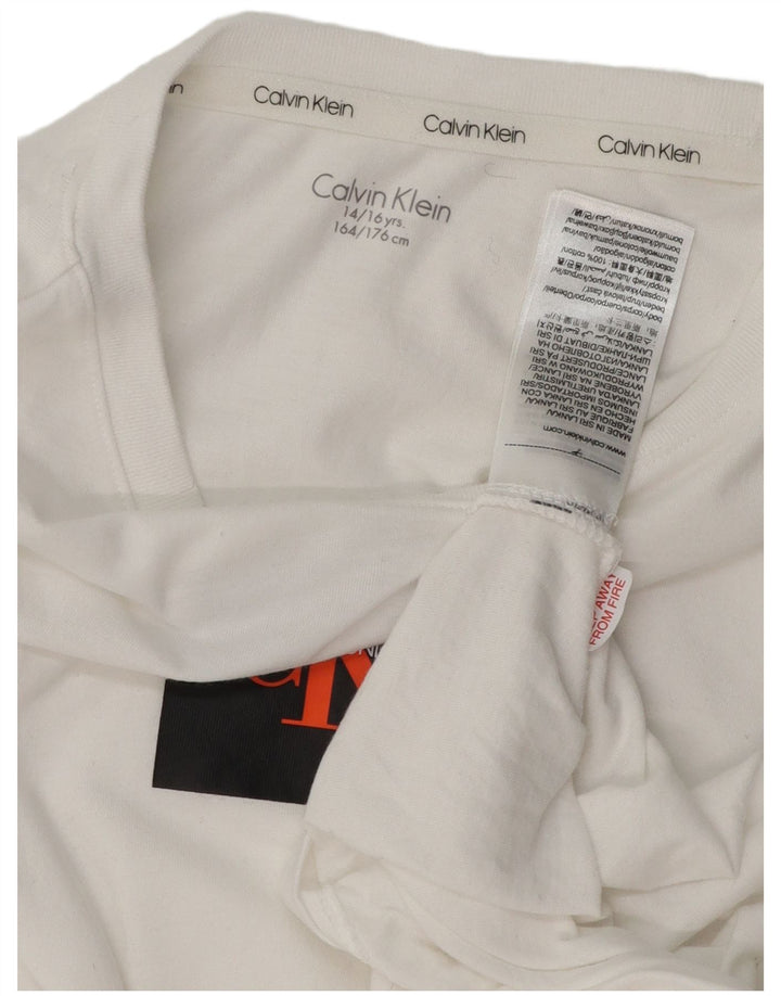 CALVIN KLEIN Boys Graphic Top Long Sleeve 14-15 Years White Cotton