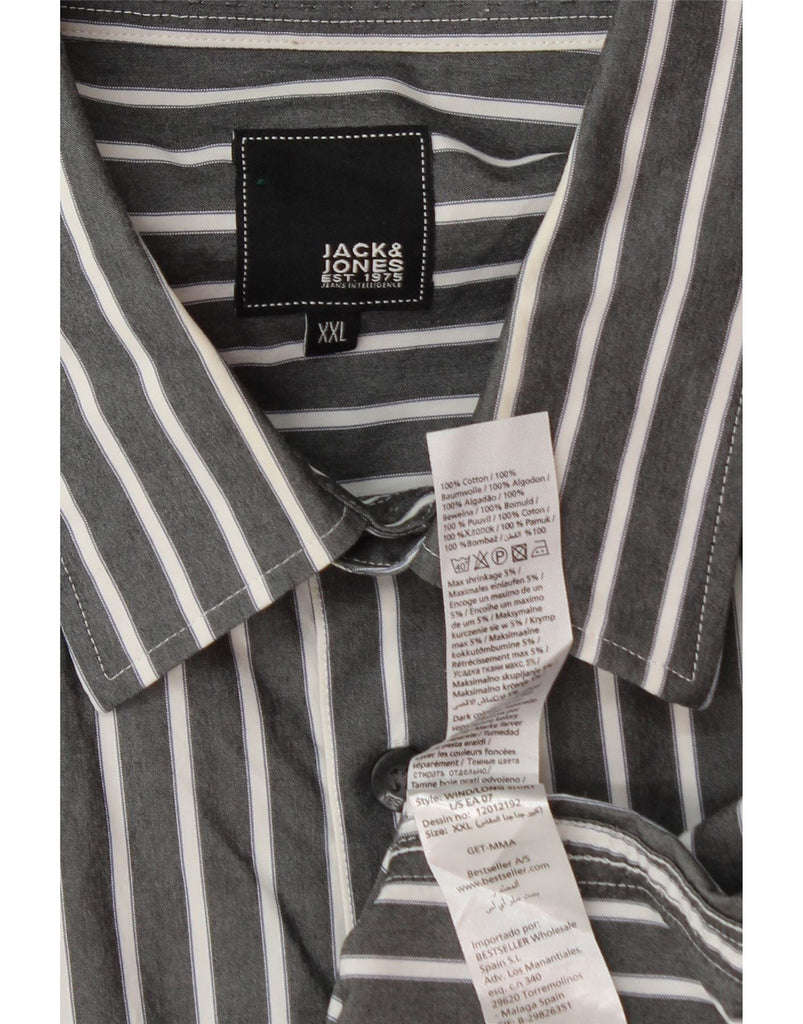JACK & JONES Mens Military Shirt 2XL Grey Striped Cotton Vintage Jack & Jones and Second-Hand Jack & Jones from Messina Hembry 