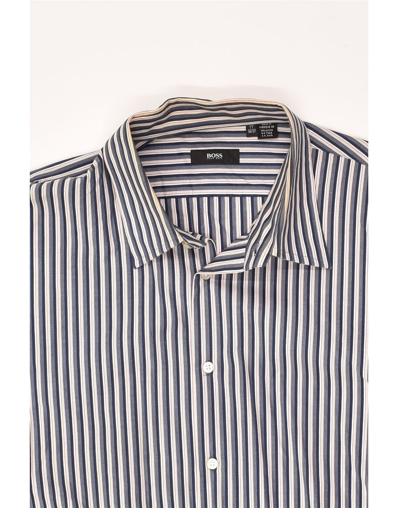 HUGO BOSS Mens Shirt Size 17 XL Blue Striped Cotton | Vintage Hugo Boss | Thrift | Second-Hand Hugo Boss | Used Clothing | Messina Hembry 