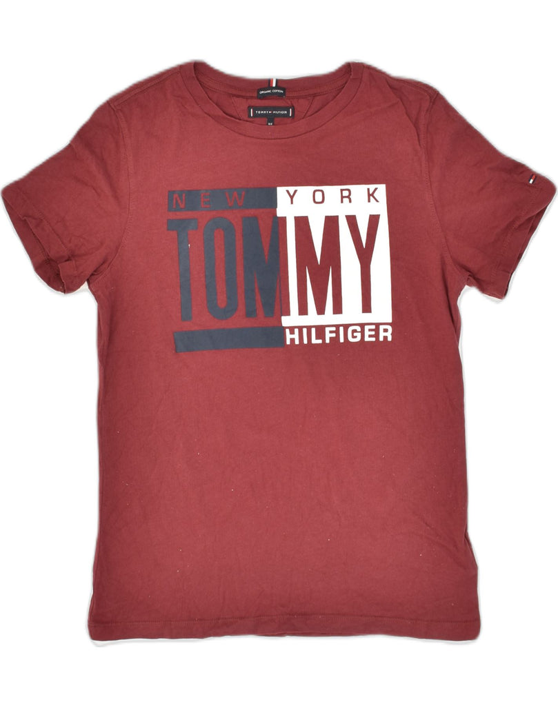 TOMMY HILFIGER Boys Graphic T-Shirt Top 13-14 Years Burgundy Cotton | Vintage Tommy Hilfiger | Thrift | Second-Hand Tommy Hilfiger | Used Clothing | Messina Hembry 