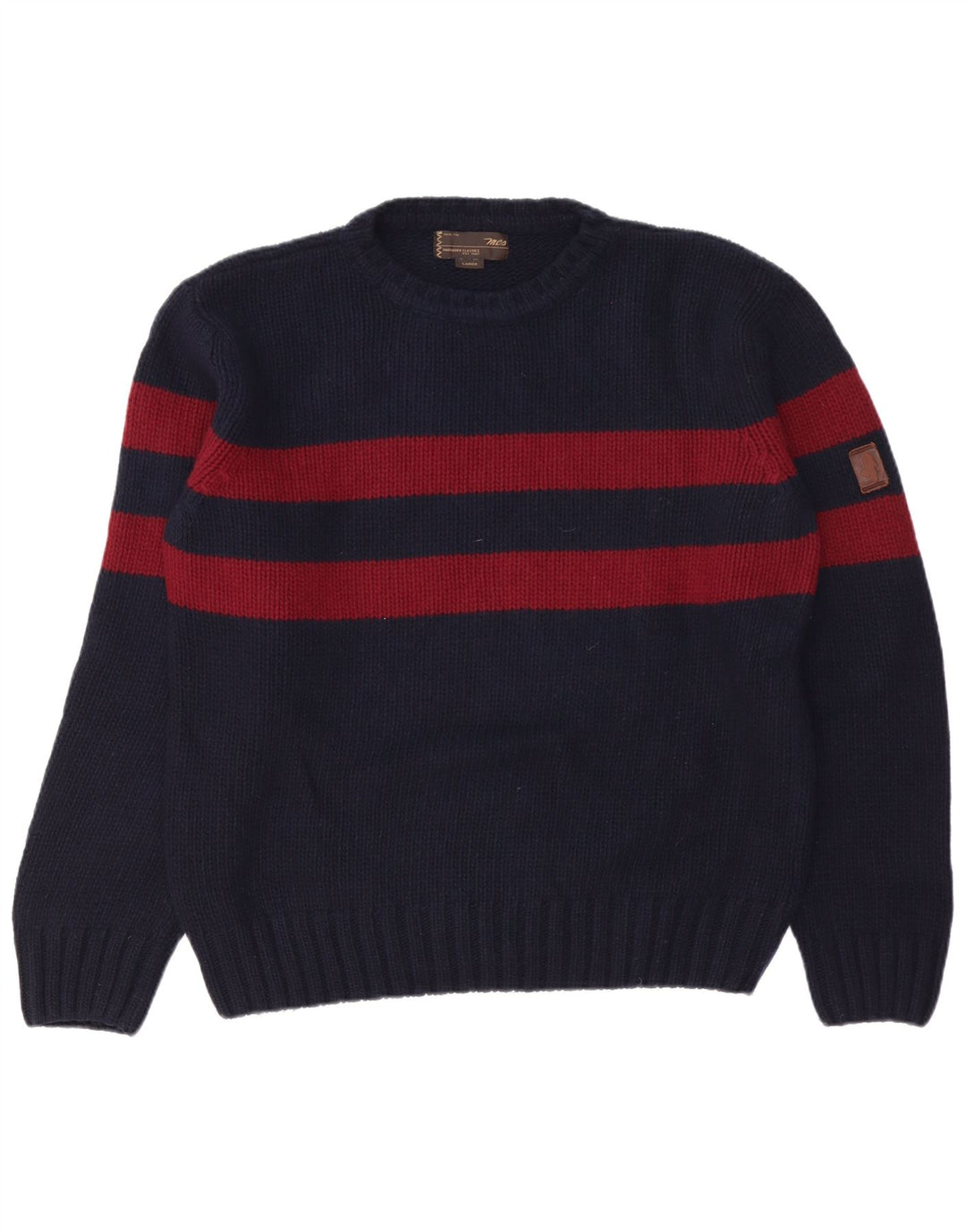 Marlboro Classics Mens Crew Neck Jumper Sweater Large Navy Blue Colourblock