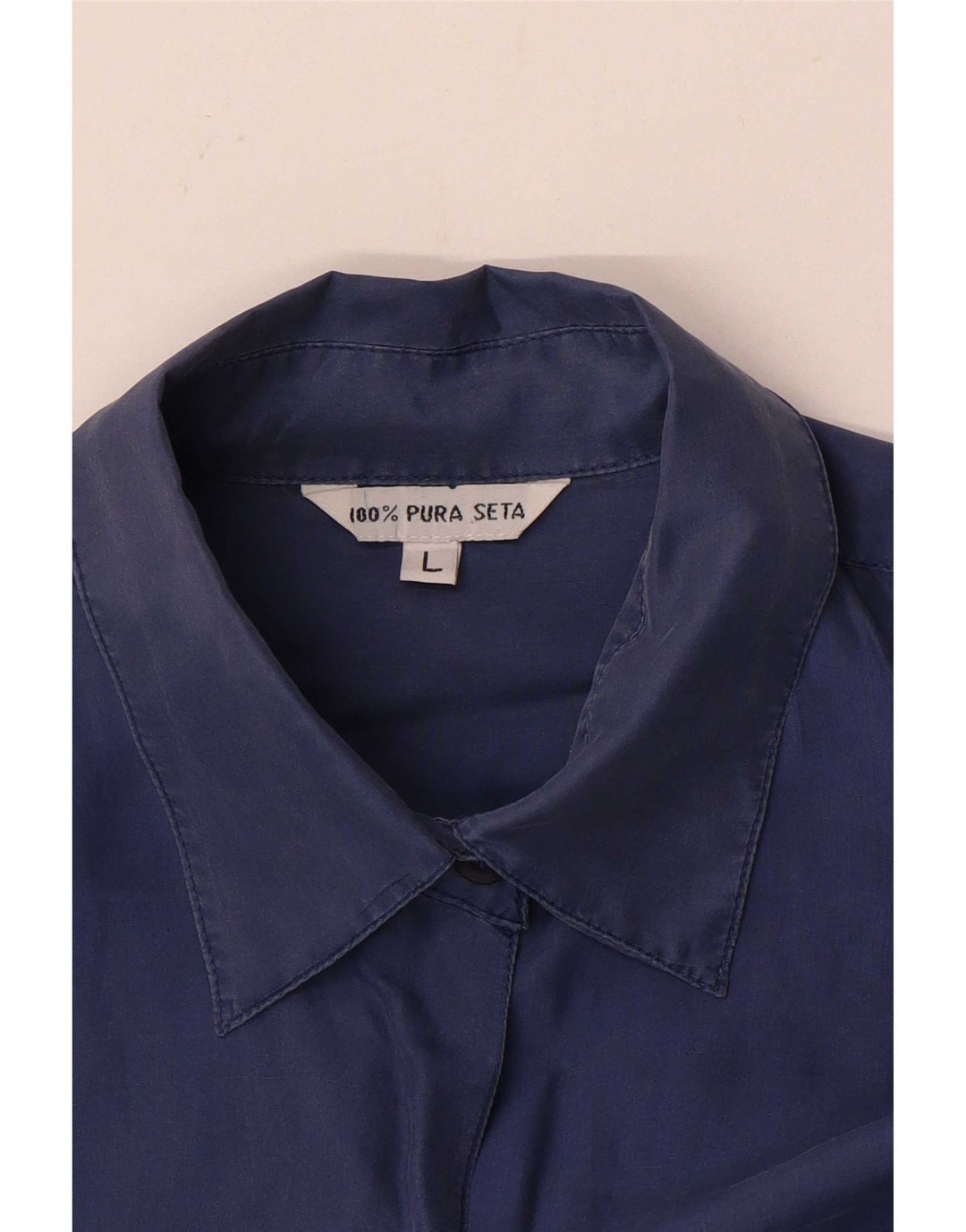 Vintage Womens Shirt Blouse UK 16 Large Navy Blue Silk