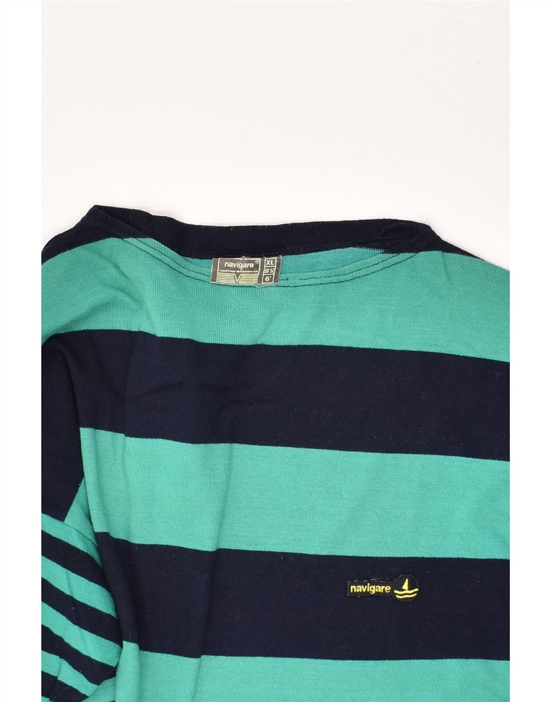 NAVIGARE Womens Boat Neck Jumper Sweater UK 18 XL Navy Blue Striped Cotton | Vintage Navigare | Thrift | Second-Hand Navigare | Used Clothing | Messina Hembry 