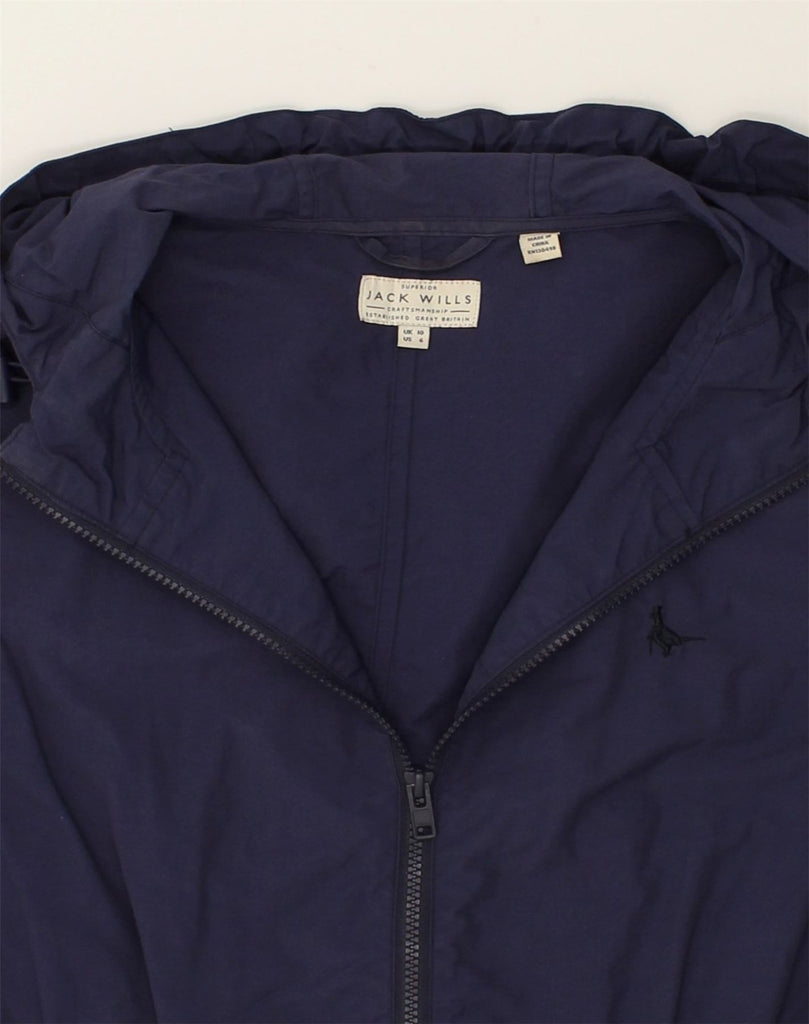 JACK WILLS Womens Hooded Rain Jacket UK 10 Small  Navy Blue Cotton | Vintage Jack Wills | Thrift | Second-Hand Jack Wills | Used Clothing | Messina Hembry 