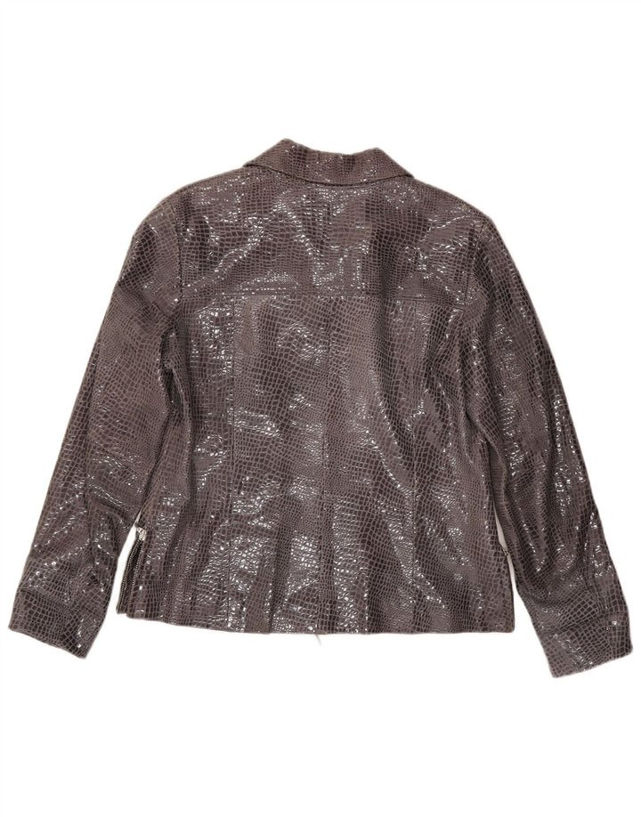 Vintage Womens Leather Jacket EU 38 Medium Grey Animal Print Leather