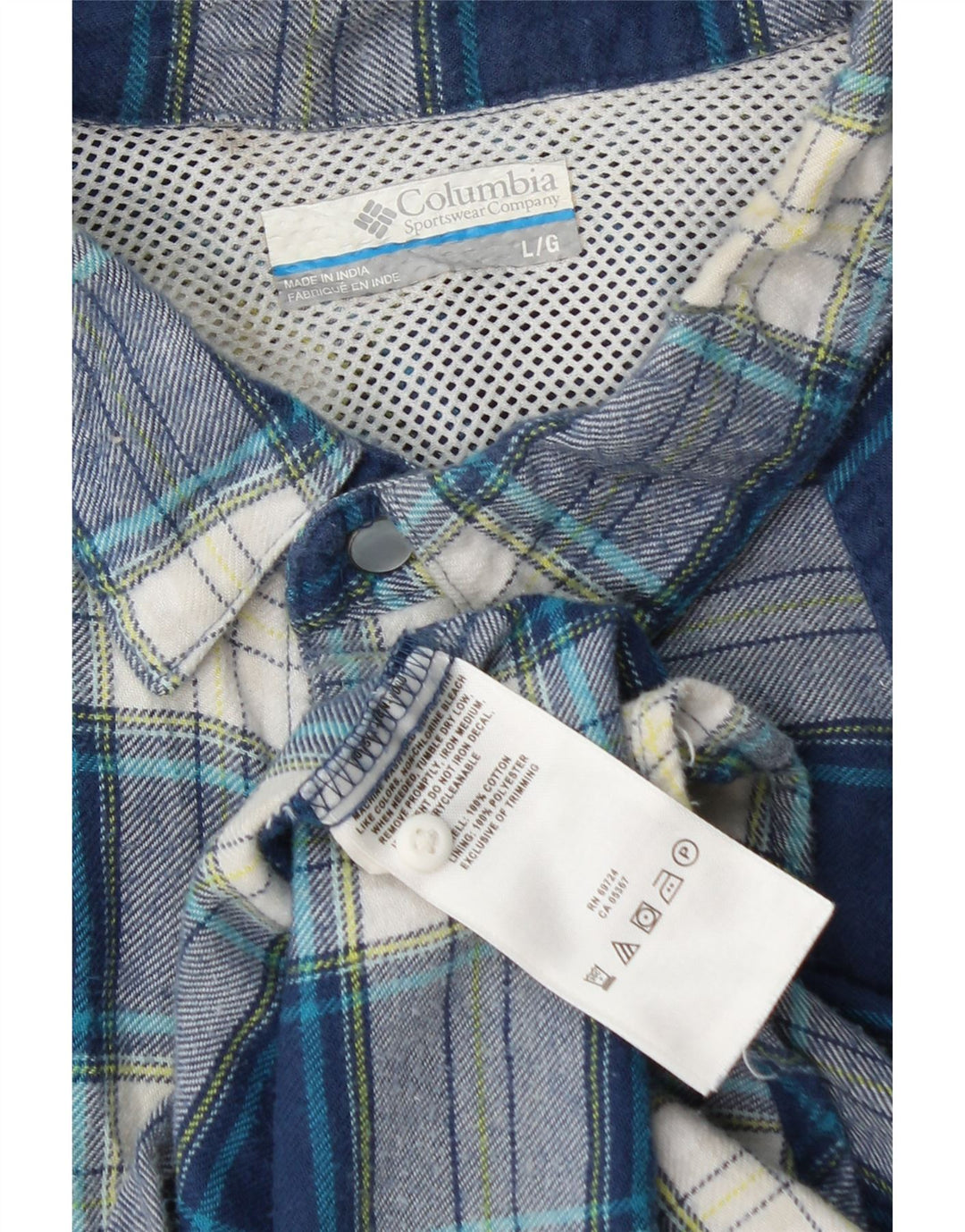 Columbia Mens Flannel Shirt Large Blue Check Cotton