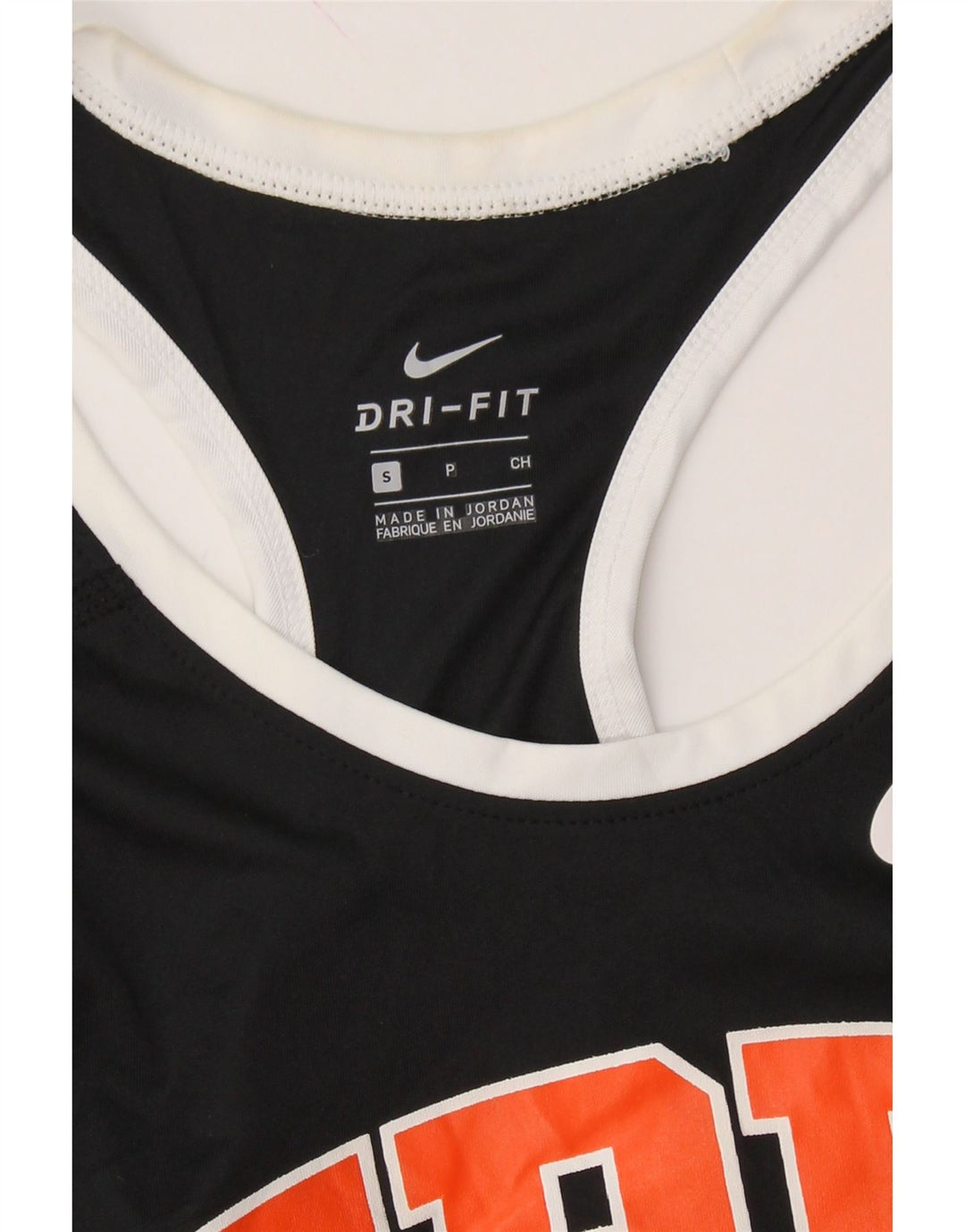 NIKE Womens Dri Fit Graphic Vest Top UK 8 Small Black Polyester Vintage Nike and Second-Hand Nike from Messina Hembry 