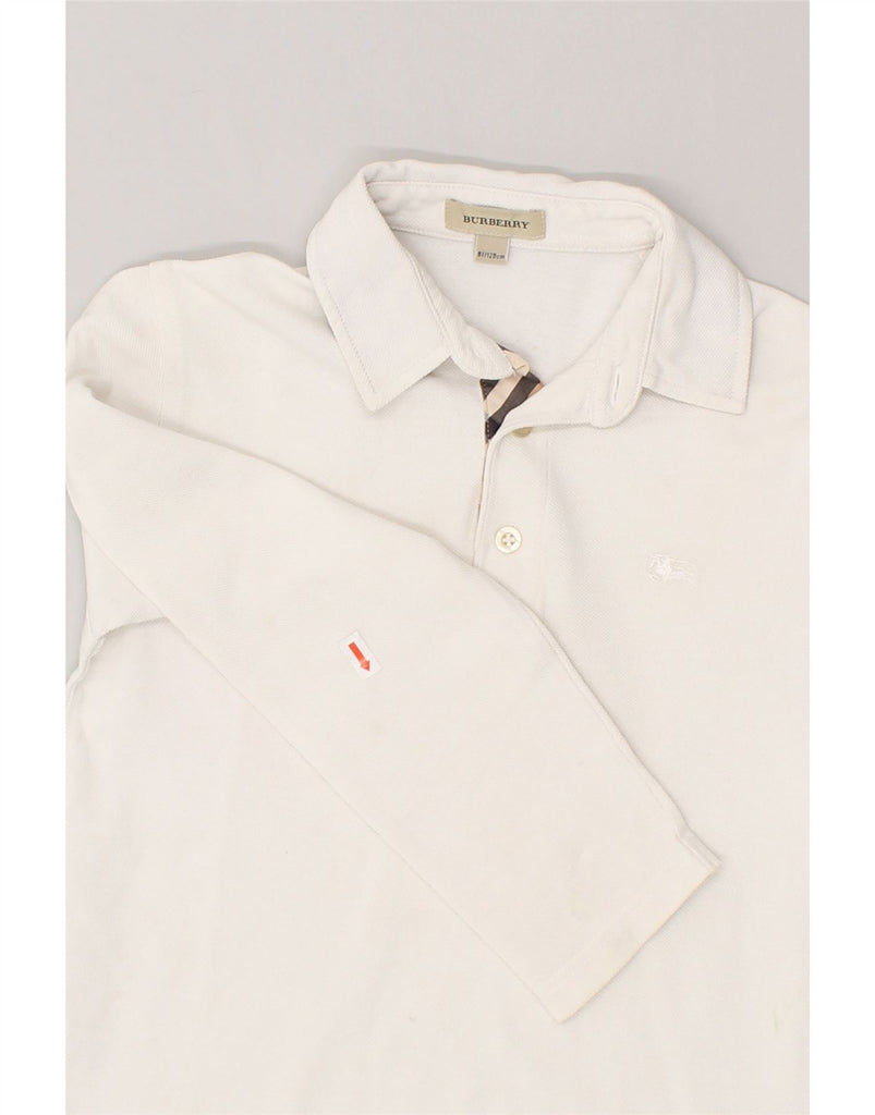 BURBERRY Boys Long Sleeve Polo Shirt 7-8 Years White Cotton Vintage Burberry and Second-Hand Burberry from Messina Hembry 