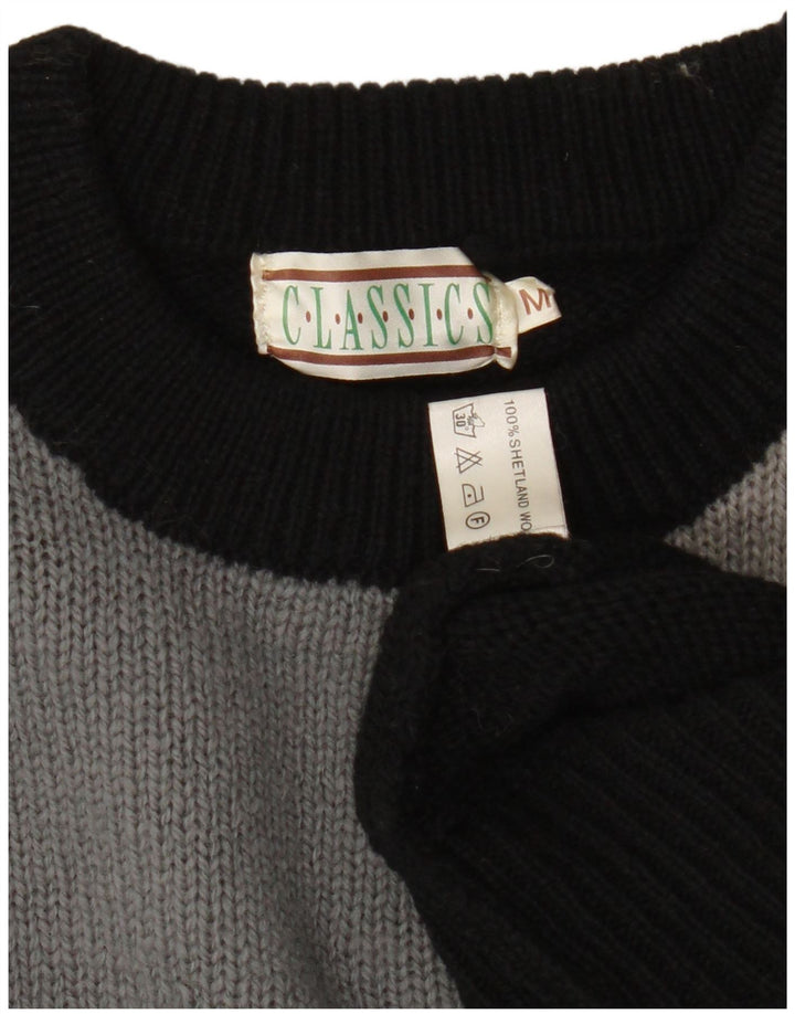 Classics Womens Crew Neck Jumper Sweater UK 14 Medium Black Colourblock