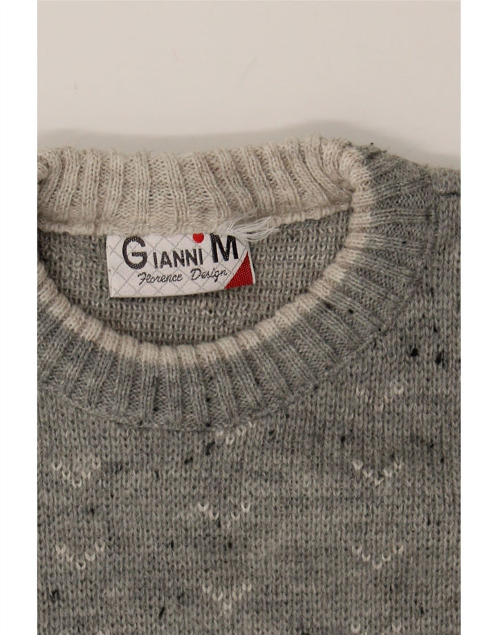 GIANNI Mens Crew Neck Jumper Sweater Large Grey Fair Isle Acrylic Vintage Gianni and Second-Hand Gianni from Messina Hembry 