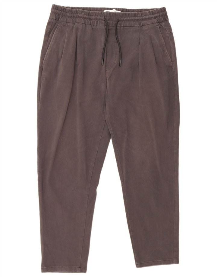 Zara Mens Pegged Cropped Trousers W32 L25 Grey Cotton
