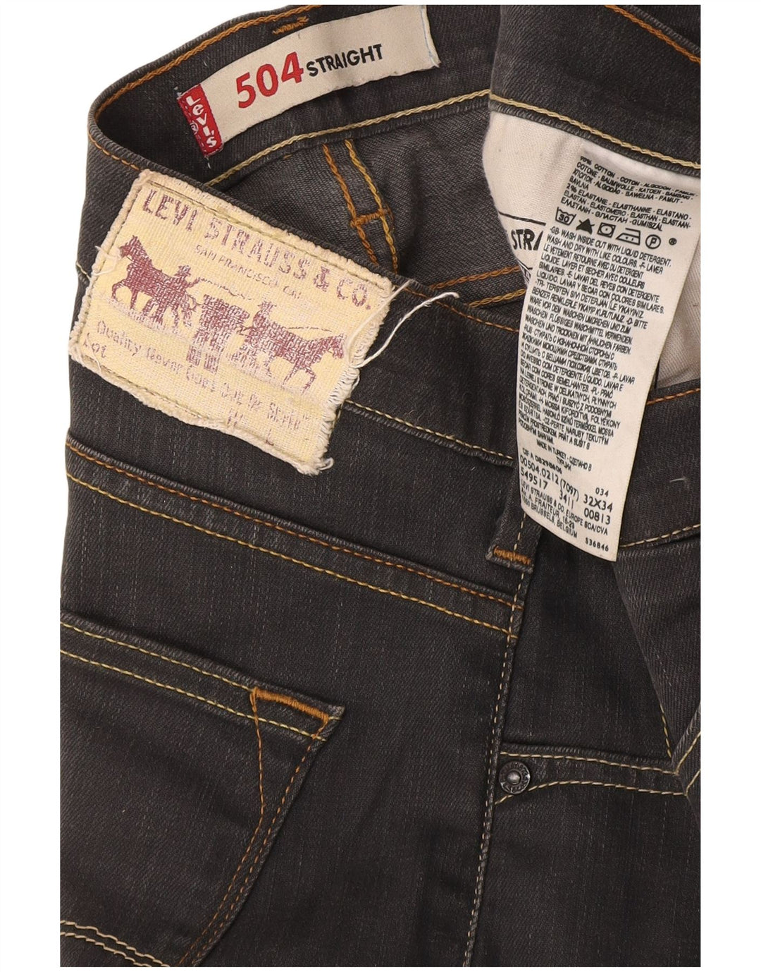 Levi's Mens 504 Straight Jeans W32 L34 Grey Cotton