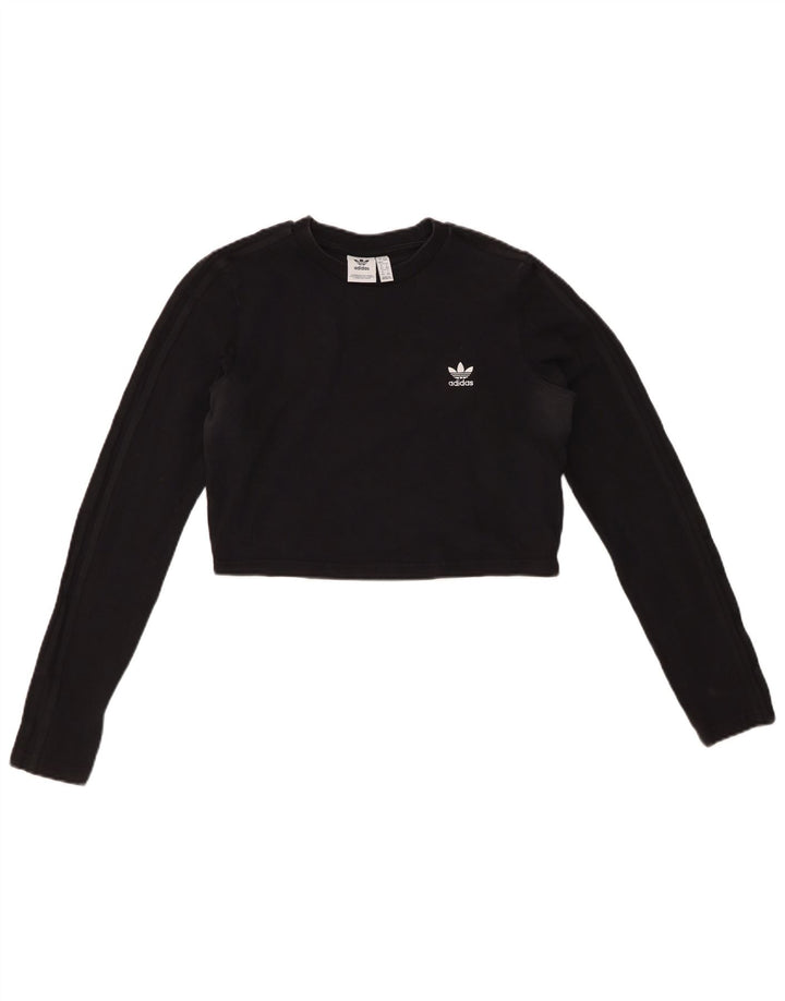 ADIDAS Womens Crop Top Long Sleeve UK 16 Large  Black Cotton