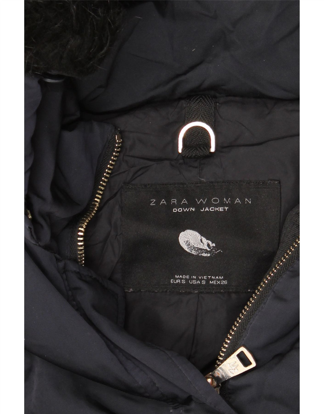 ZARA Womens Hooded Padded Jacket UK 10 Small Navy Blue Nylon