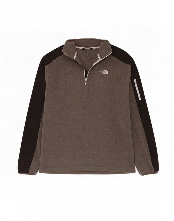 The North Face Mens Zip Neck Fleece Jumper Large Grey Colourblock Polyester