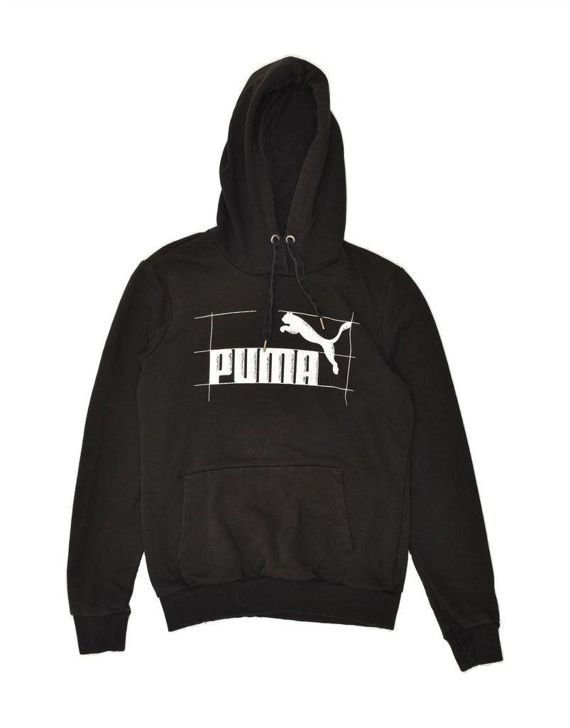 PUMA Womens Graphic Hoodie Jumper UK 10 Small Black Cotton | Vintage Puma | Thrift | Second-Hand Puma | Used Clothing | Messina Hembry 