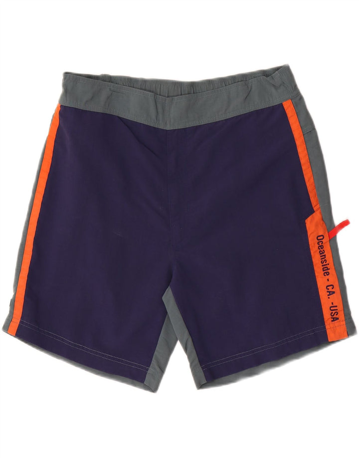 ASICS Mens Graphic Swimming Shorts Large  Navy Blue Colourblock Nylon
