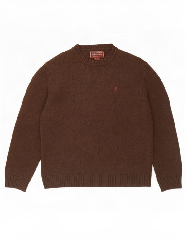 Marlboro Classics Mens Crew Neck Jumper Sweater 2XL Brown Merino Wool