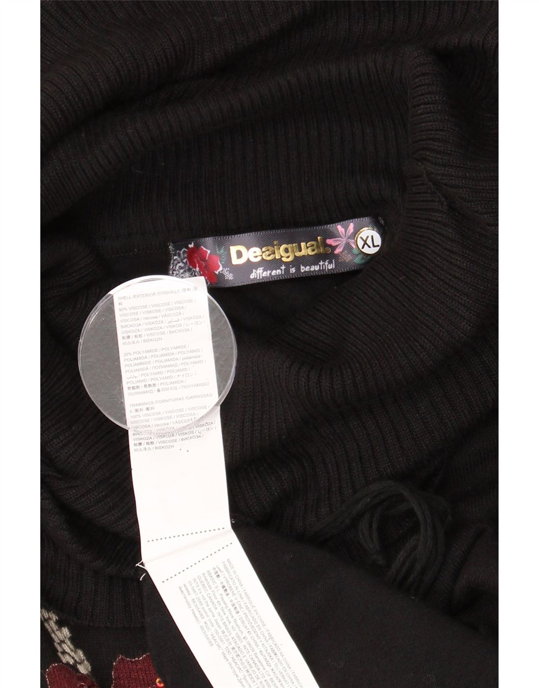 Desigual Womens Oversized Roll Neck Jumper Sweater UK 18 XL Black Viscose