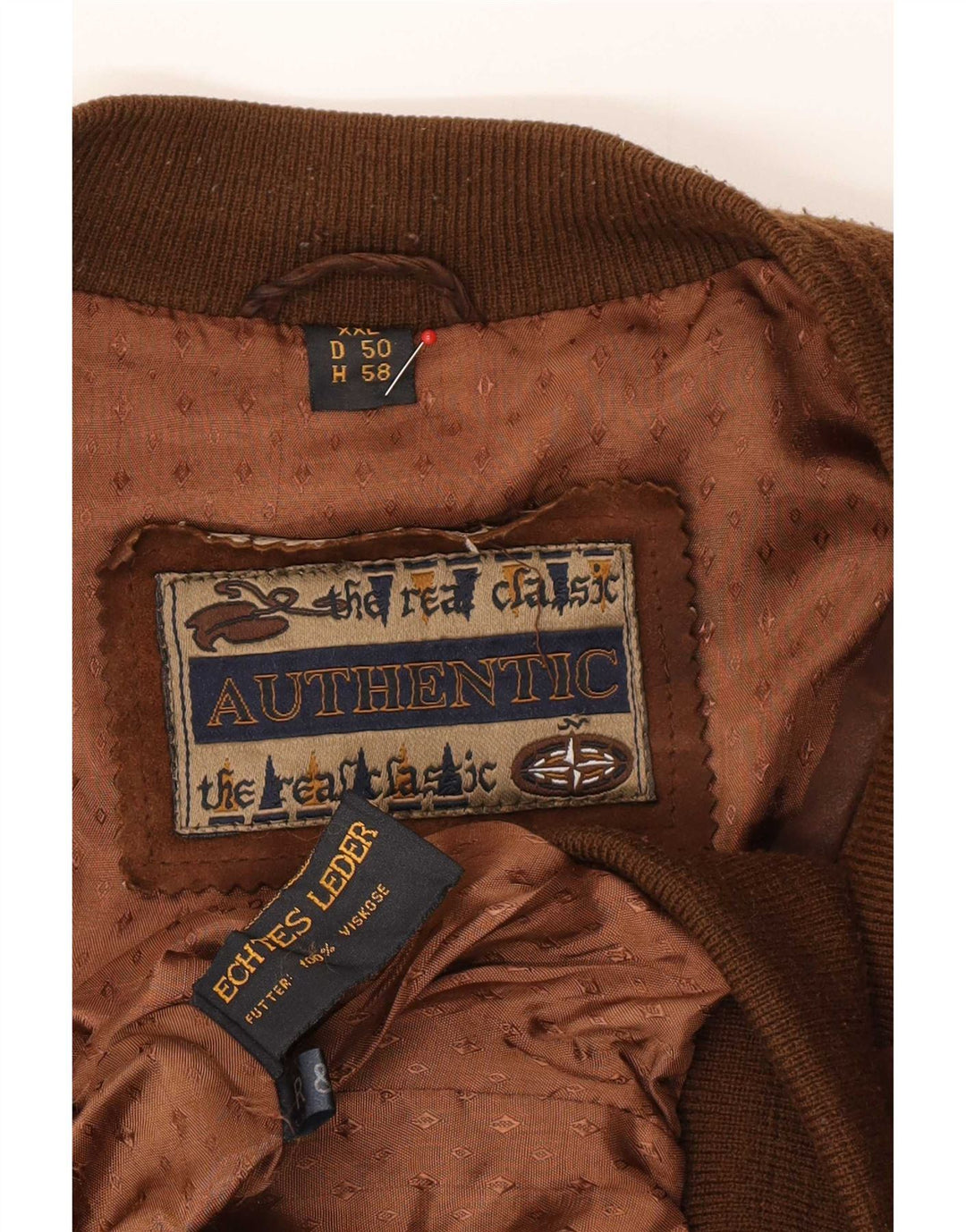 Authentic Mens Suede Bomber Jacket UK 44 2XL Brown Leather