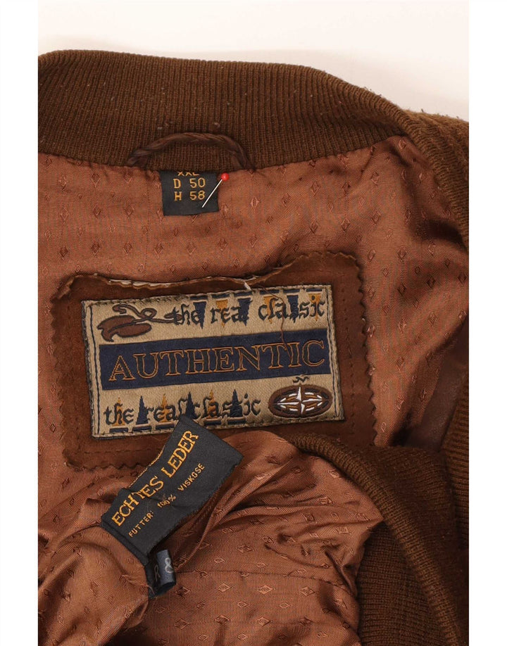 Authentic Mens Suede Bomber Jacket UK 44 2XL Brown Leather