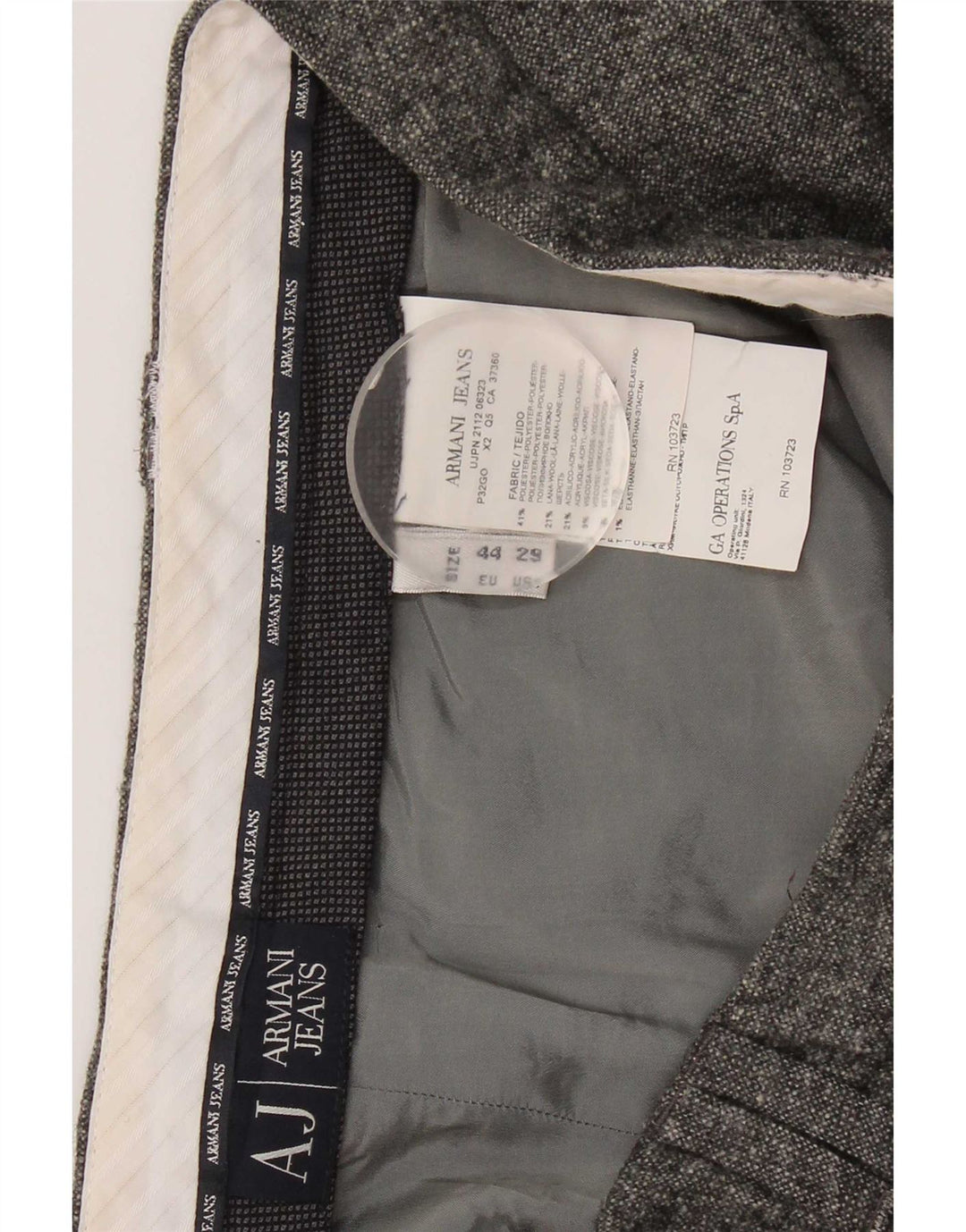 Armani Womens Slim Chino Trousers W29 L29 Grey Polyester