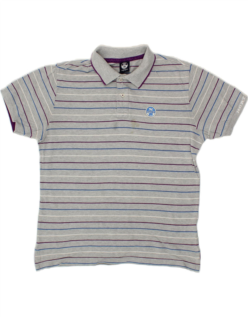 NORTH SAILS Mens Polo Shirt Large Grey Striped Cotton Vintage North Sails and Second-Hand North Sails from Messina Hembry 