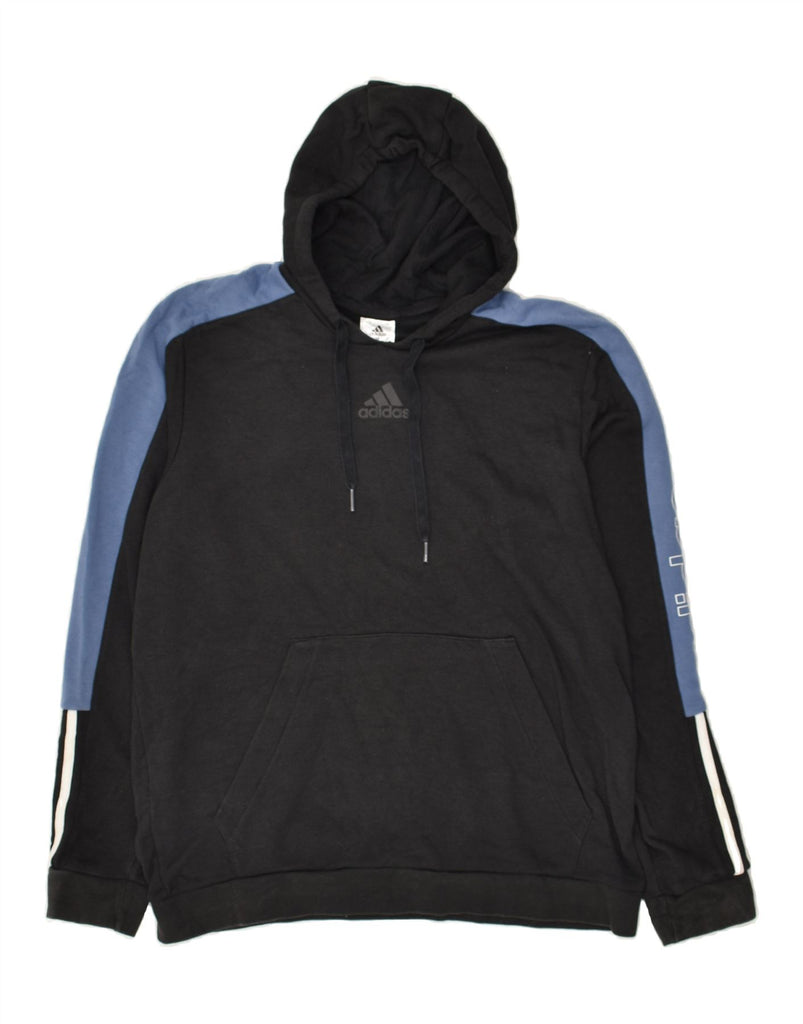 ADIDAS Mens Graphic Hoodie Jumper Large Black Colourblock Cotton | Vintage Adidas | Thrift | Second-Hand Adidas | Used Clothing | Messina Hembry 