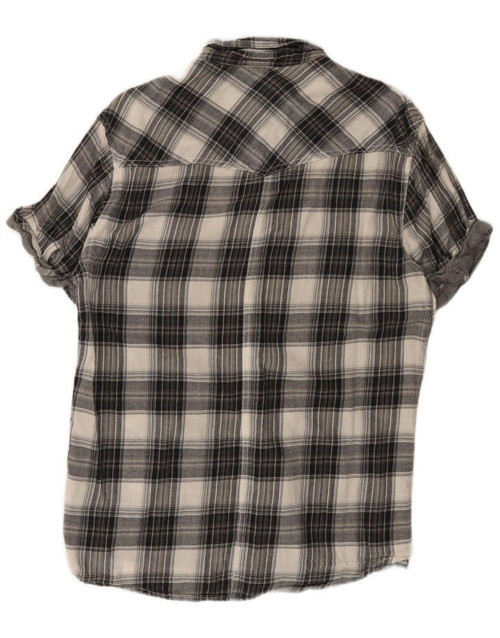Jack & Jones Mens Short Sleeve Flannel Shirt Large Grey Check Cotton