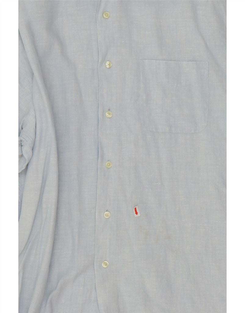 BROOKS BROTHERS Mens Short Sleeve Shirt Large Blue Linen Vintage Brooks Brothers and Second-Hand Brooks Brothers from Messina Hembry 