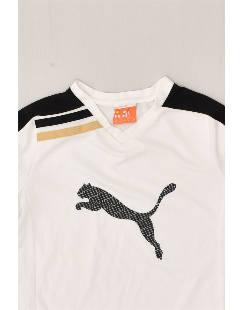 PUMA Boys Graphic T-Shirt Top 7-8 Years  White Colourblock Polyester | Vintage Puma | Thrift | Second-Hand Puma | Used Clothing | Messina Hembry 