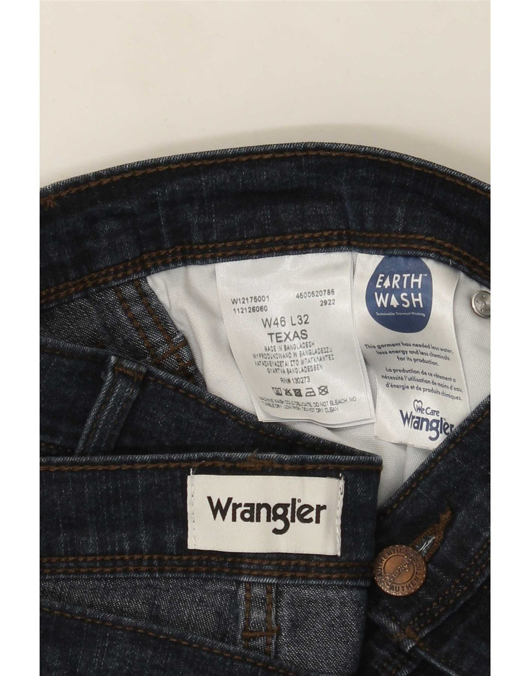 Wrangler Mens Texas Straight Jeans W46 L32 Navy Blue Cotton