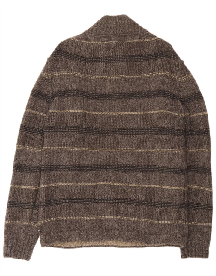 White Stuff Mens Zip Neck Jumper Sweater Large Grey Striped Lambswool