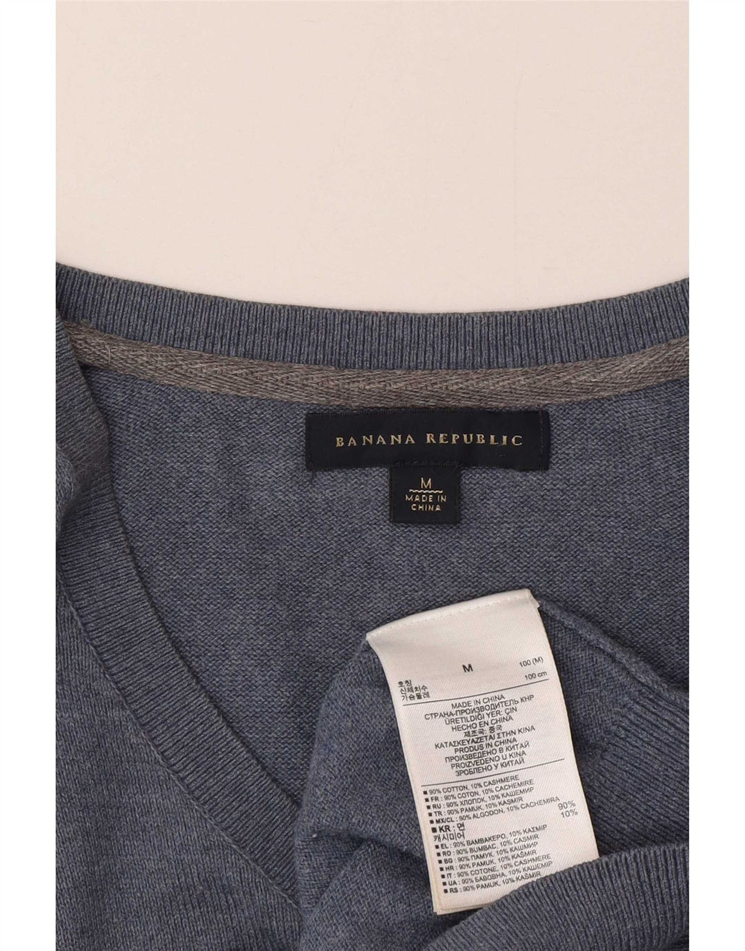 Banana Republic Mens V-Neck Jumper Sweater Medium Blue Cotton